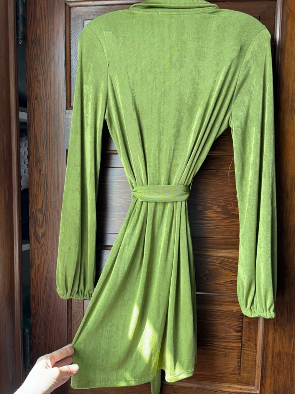 Forever 21 Olive Green Long-Sleeve Belted Faux-Wrap Dress